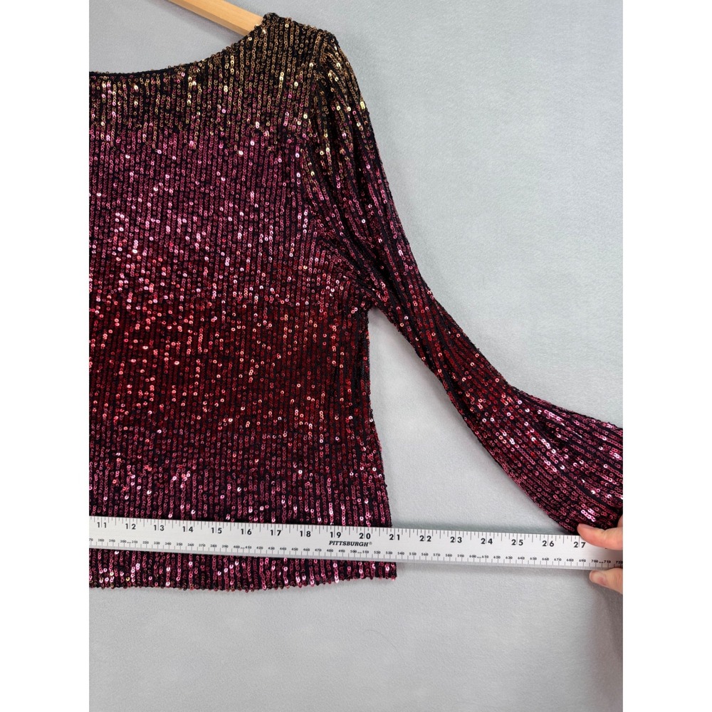 Premier Amour Sequin Top Womens L Burgundy Gold NWOT Ombre Long Sleeve Party - Picture 9 of 10